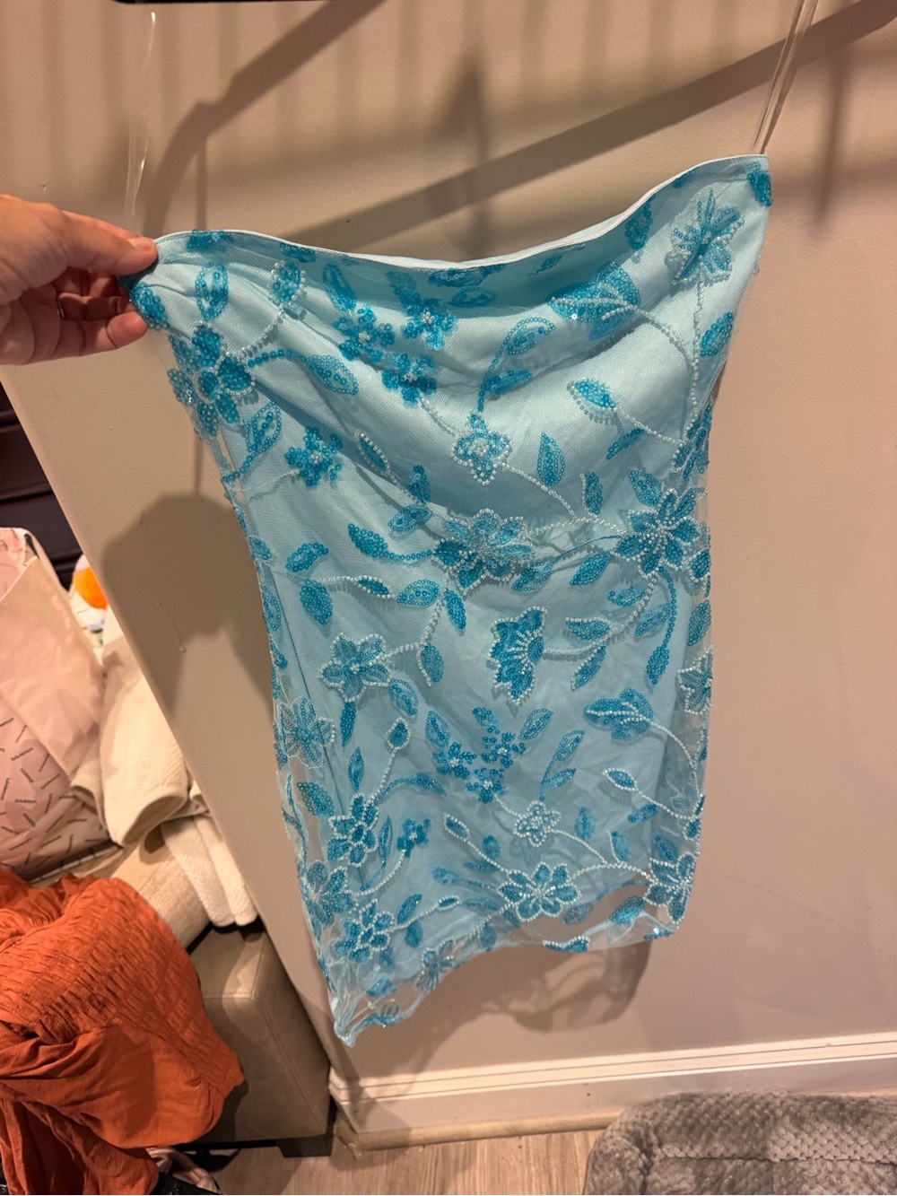 Moorey Beaded Mini Dress Strapless Blue NWT - Picture 3 of 6